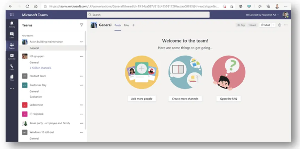 Microsoft Teams startside 