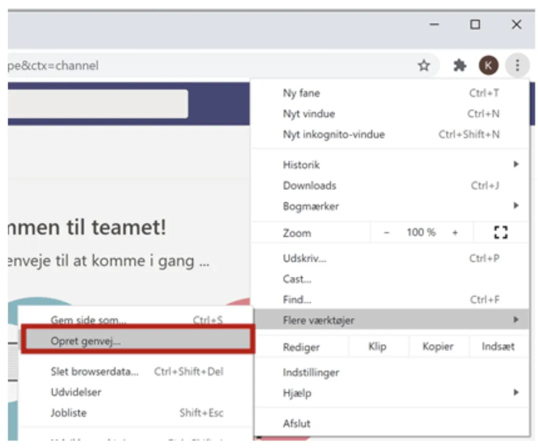 Opret en genvej i Google via teams