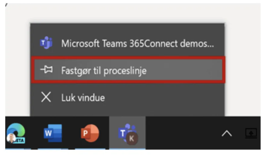Hus at fastgøre ikonet denne til din proceslinje i Teams