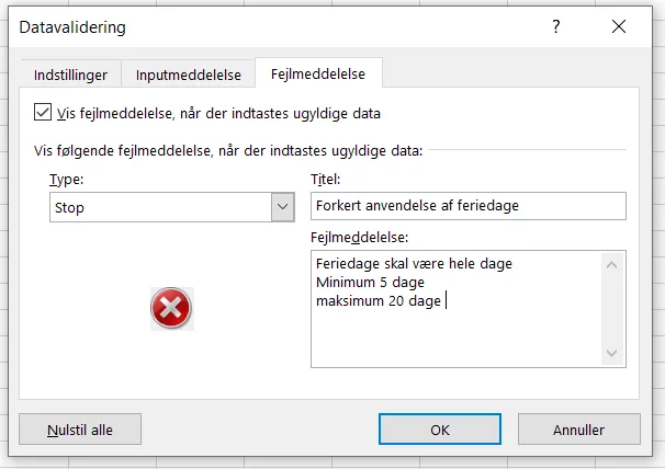  Fejlmeddelelse i excel
