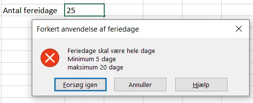  Ugyldig indtastning fås fejlmeddelelse 