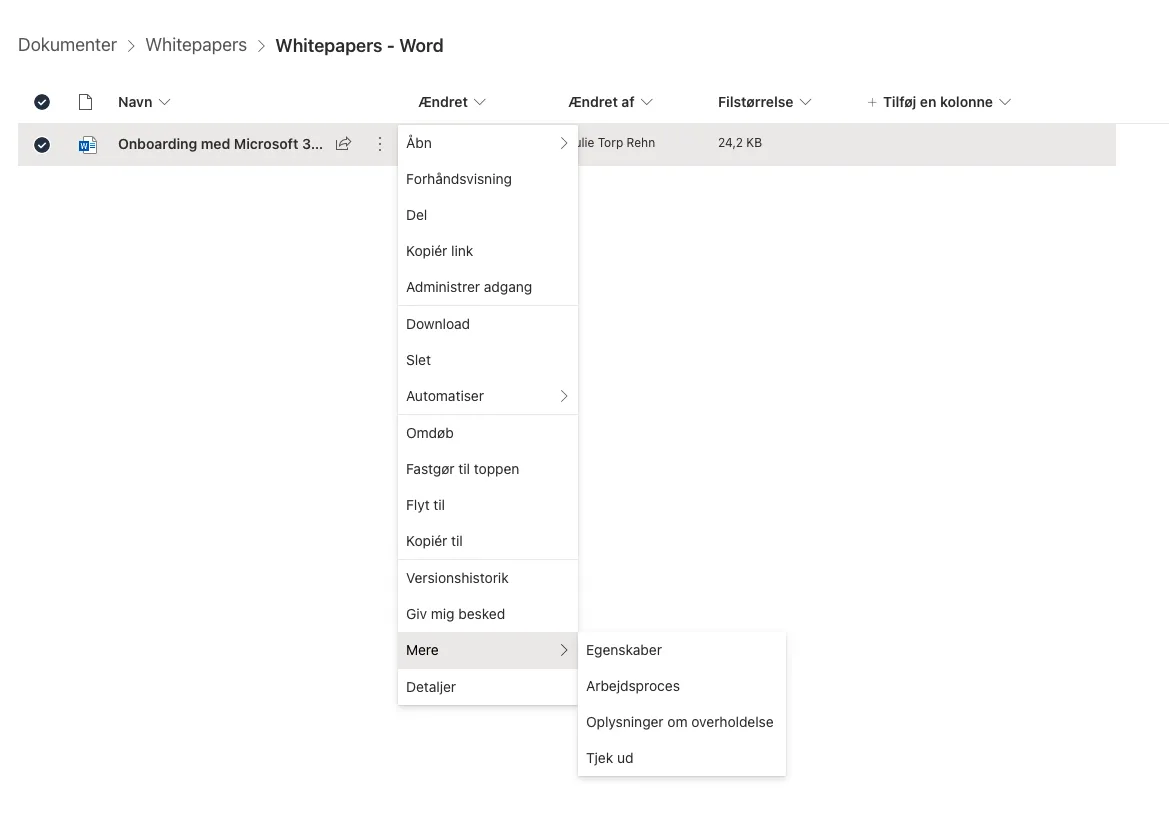 Check in check ud filer i sharepoint