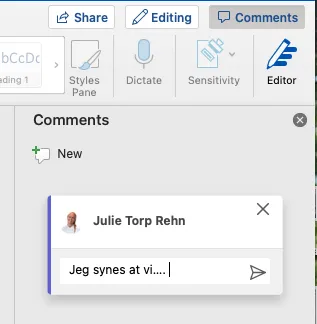 Skriv din kommentar i kommentarfeltet og tryk på pilen til højre for den kommentar du har skrevet.