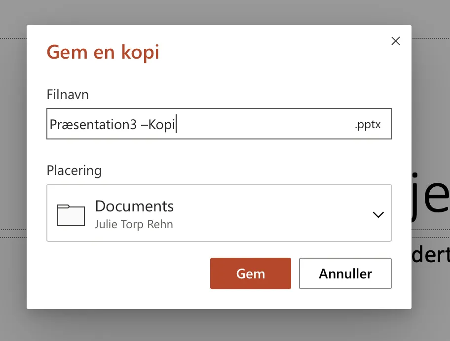I boksen skriver du det du gerne vil have din powerpræsentation skal hedde. 