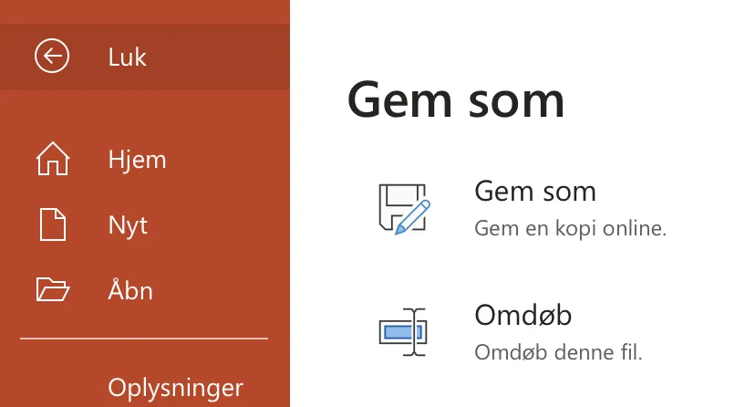 Tryk på filer igen for, og dernæst på luk for at afslutte powerpoint præsentationen.