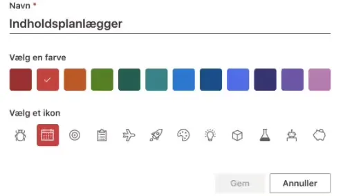 Tilpas din liste med navn, farve og ikon.