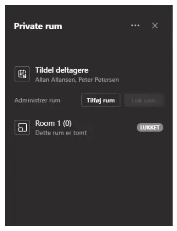 Vælg hvor mange rum du vil oprette i Teams.