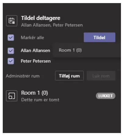 Tildel deltagerne de forskellige rum.