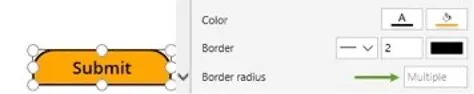 Hvis du ønsker formen på den tredje knap, vælges der ’Multiple’ i Border radius, hvormed hjørnerne kan få forskellige properties.