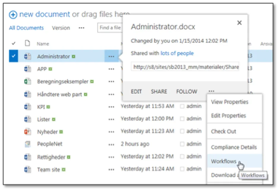 Dropdown I menuen i oprettelse af et Workflow. 