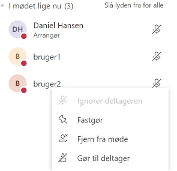 Knappen gør til deltager i et Teamsmøde.