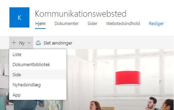 Her er en forside på et kommunikationswebsted.