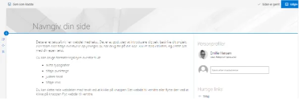 Sådan ser din side ud, når du har oprettet den.