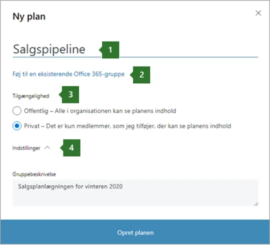 Sådan opretter du en plan med Planner.