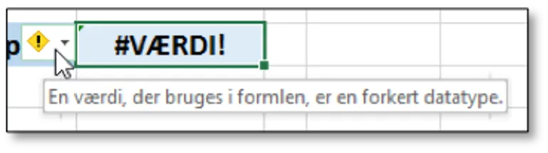 Værdi fejlen med musen market over fejlikon.