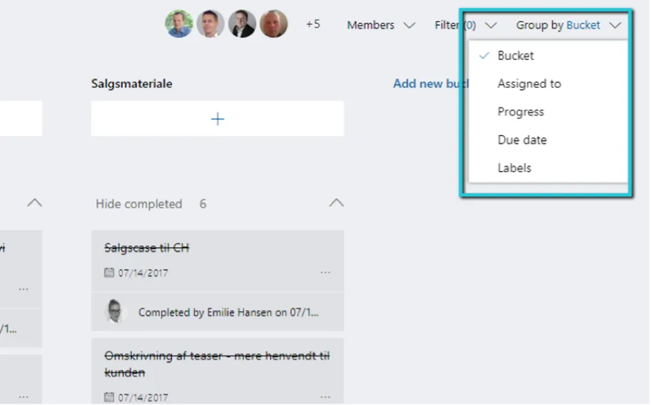 Dropdown menu over grupper. 