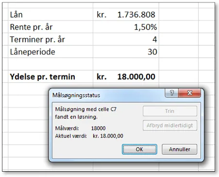 Der er et overblik over målsøgningsstatus. 