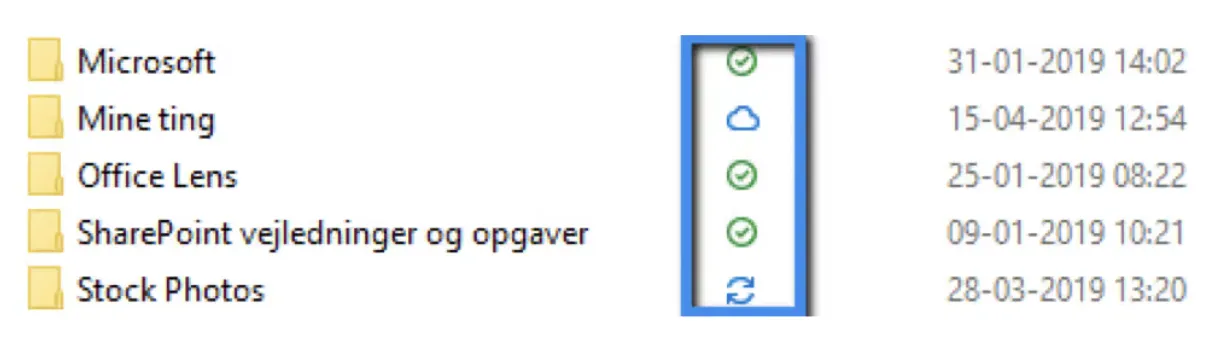 Oversigt over alle mapper i OneDrive.