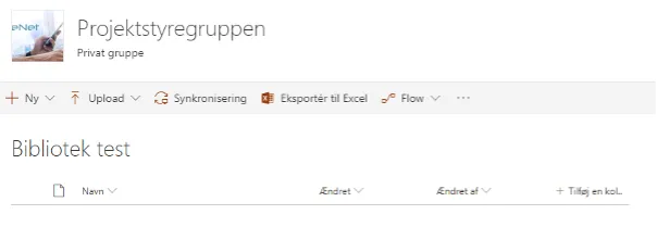 Overblik over dokumentbiblioteket i SharePoint.