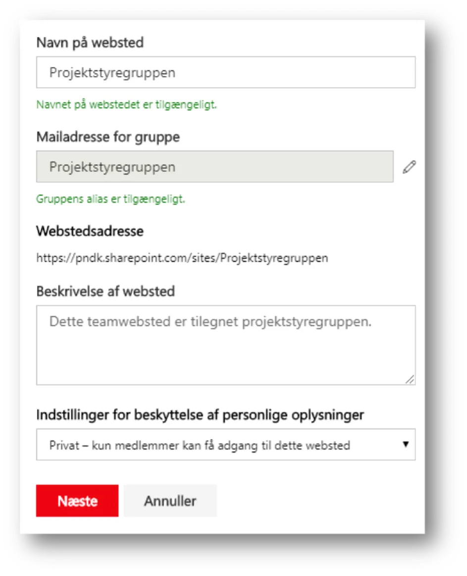 Oprettelse af mail, som du kan bruge til projektwebsted.