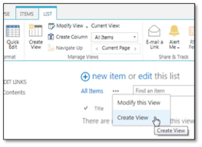 Dropdown menuen for at oprette et view.