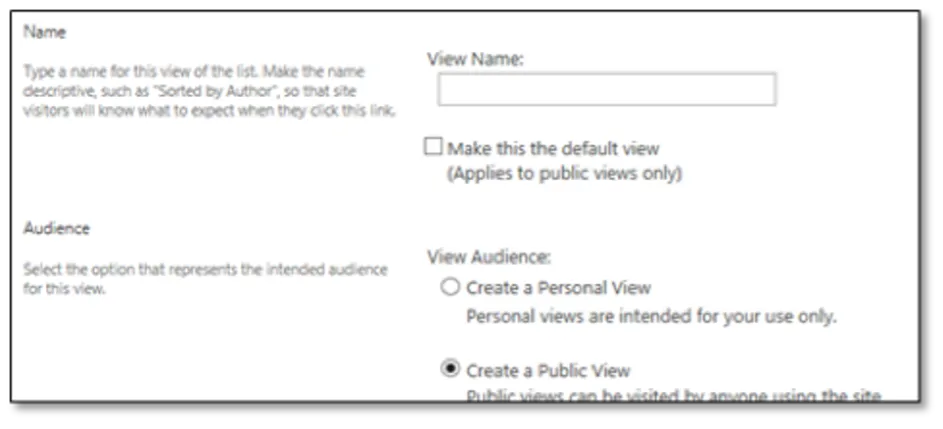 Create view dialog boks åbner.
