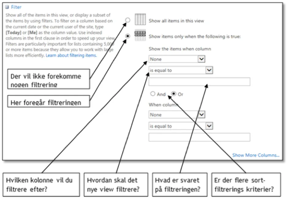 Vælg de forskellige emner, som skal vies i viewet.
