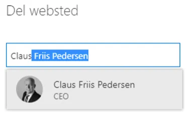 Skriv navn på den du gerne vil dele websted med i feltet.