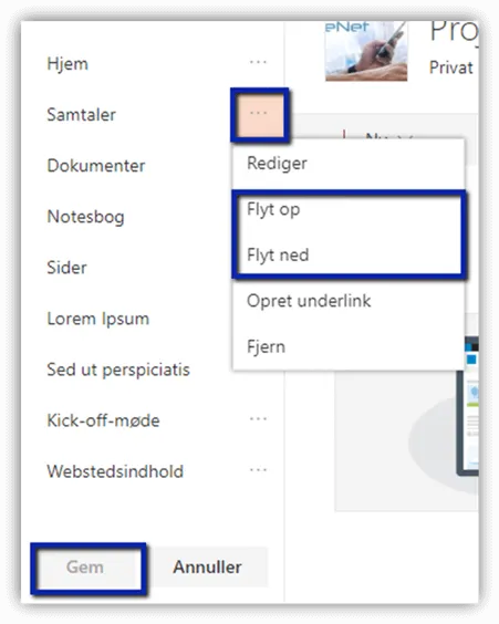 Menuen når du klikker på de tre prikker ud fra samtalen. 