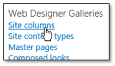 Vælg site columns under web designer galleries. 