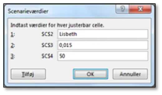 Dialogboks over scenarieværdier